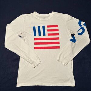 Share The North Face T-Shirt Men's Small Long Sleeve USA Graphic White, Blue & R